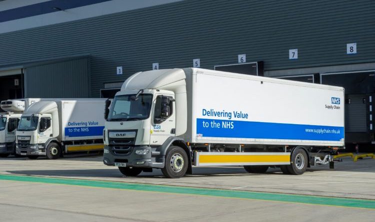 An NHS Supply Chain truck outside a depot.