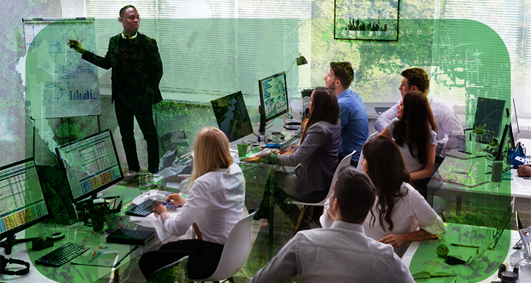 Classroom showing students and a teacher.