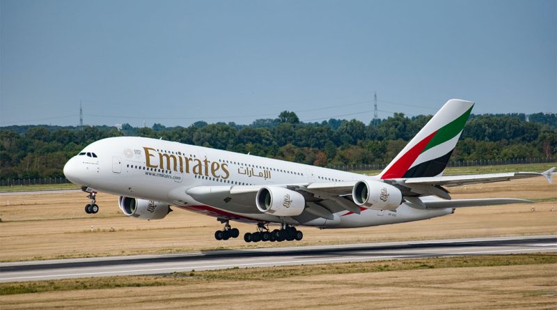 Image of an Emirates plane on a runway to support issues in supply chain article