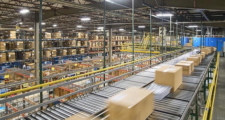 Inside a logistics warehouse