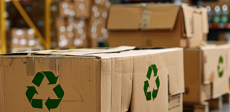Packaging station using eco-friendly materials to support supply chain sustainability article