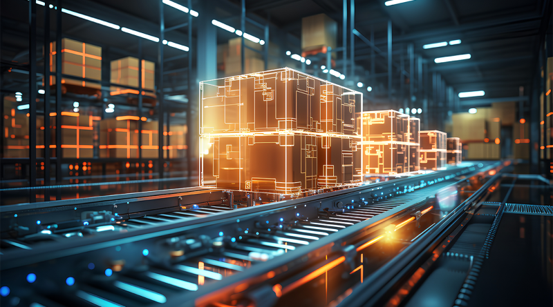 Digital image of packages on a conveyer belt surrounded to support intelligent supply chains article