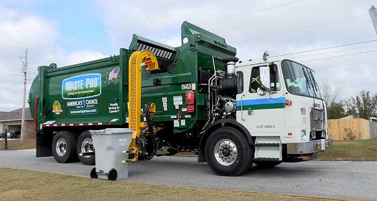 Waste Pro USA’s street-level service is setting new standards for garbage collection a Waste Pro USA refuse truck, which is used for collecting solid waste and recycling.
