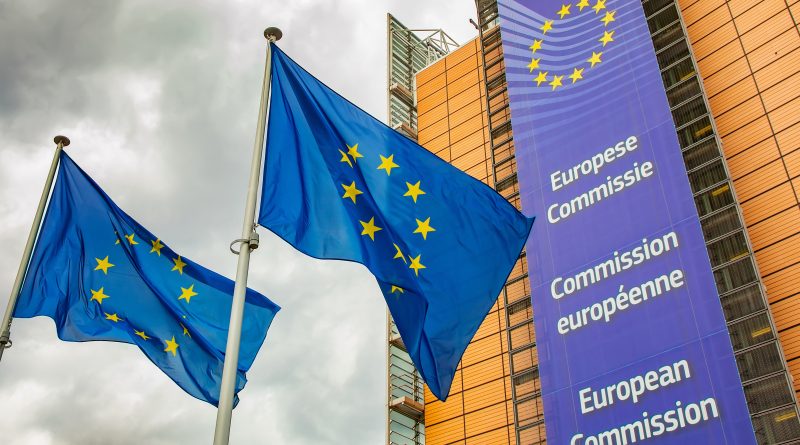 European Union flags outside EU Commission building in Brussels