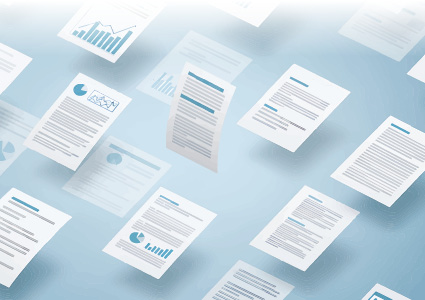  a digital illustration depicting floating business documents and reports