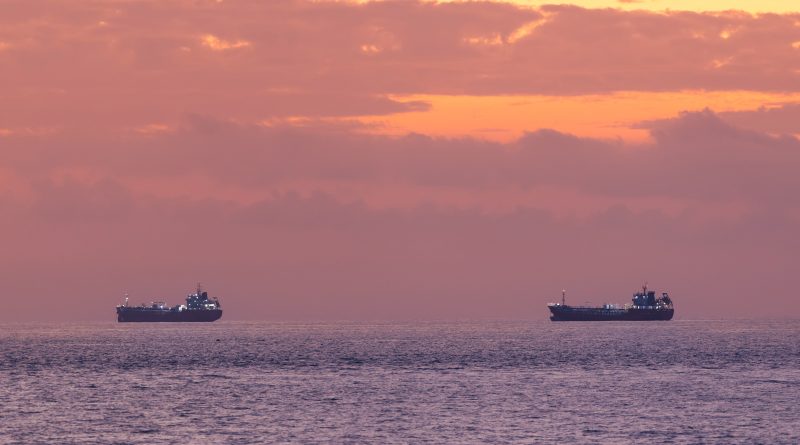 Oil tanker loading crude at a US Gulf Coast export terminal