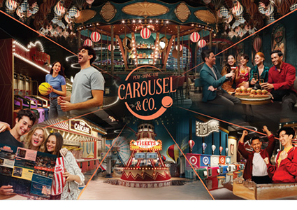 vibrant, collage-style promotional advertisement for Carousel & Co