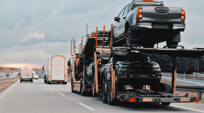 Car carrier trailer truck with brand new SUV cars for sale