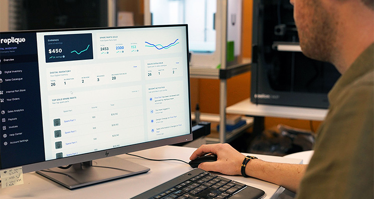 the dashboard for Replique, a digital inventory and decentralized 3D printing platform
