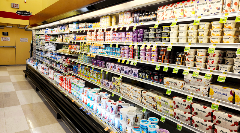 Dairy products aisle in Supermarket