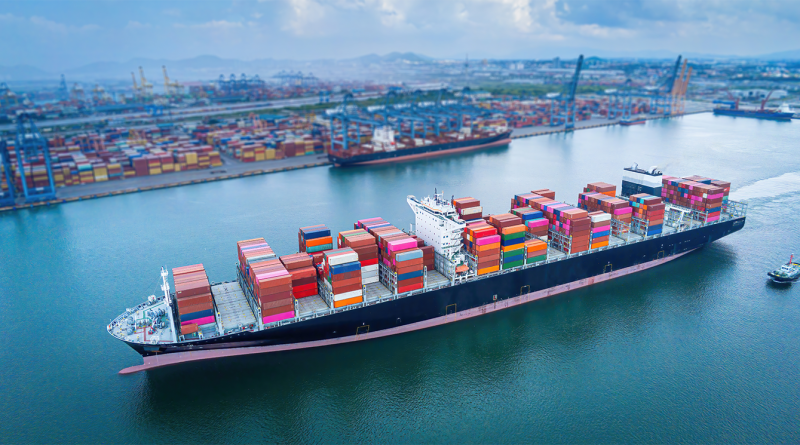 Aerial top view containers ship cargo business commercial trade logistic and transportation of international import export