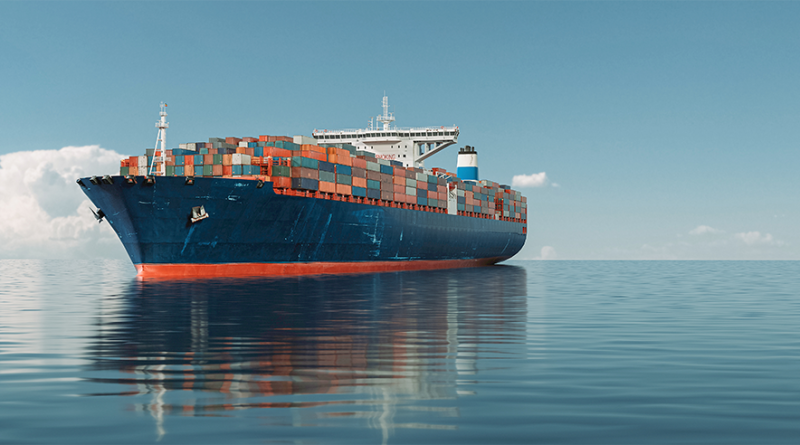 cargo ship in the middle of the sea.