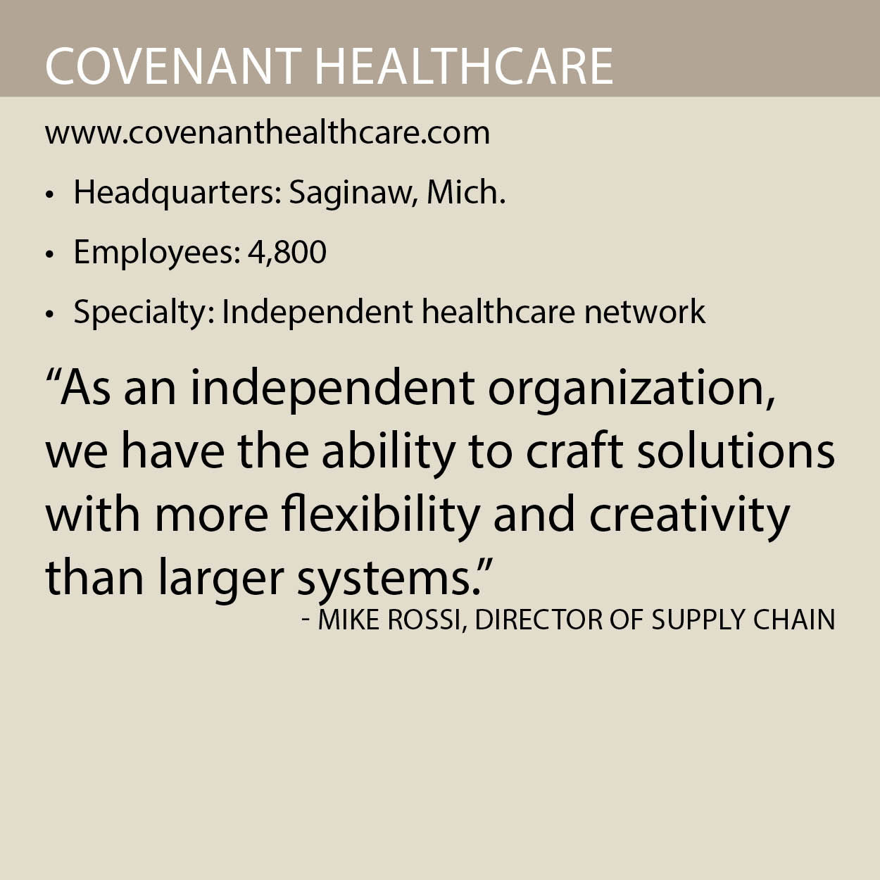 Covenant HealthCare fact box