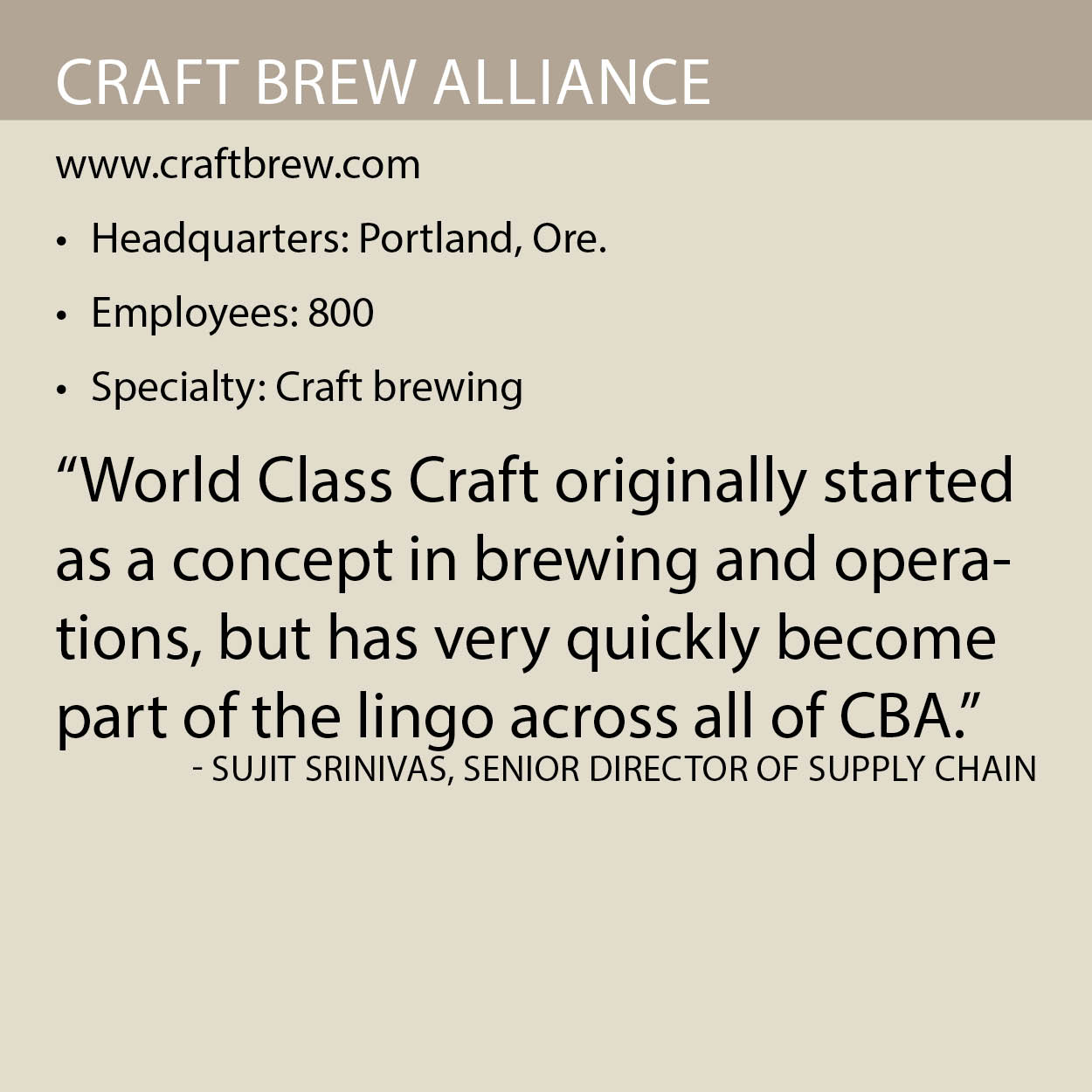 Craft Brew Alliance fact box