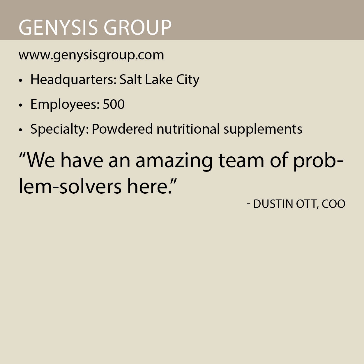 Genysis Group fact box