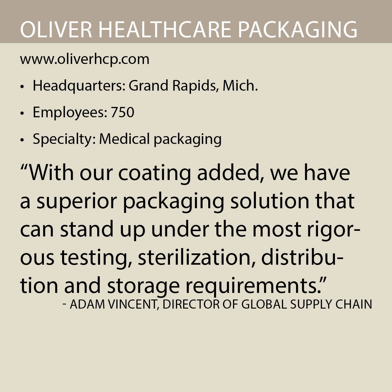 Oliver Healthcare Packaging fact box 1