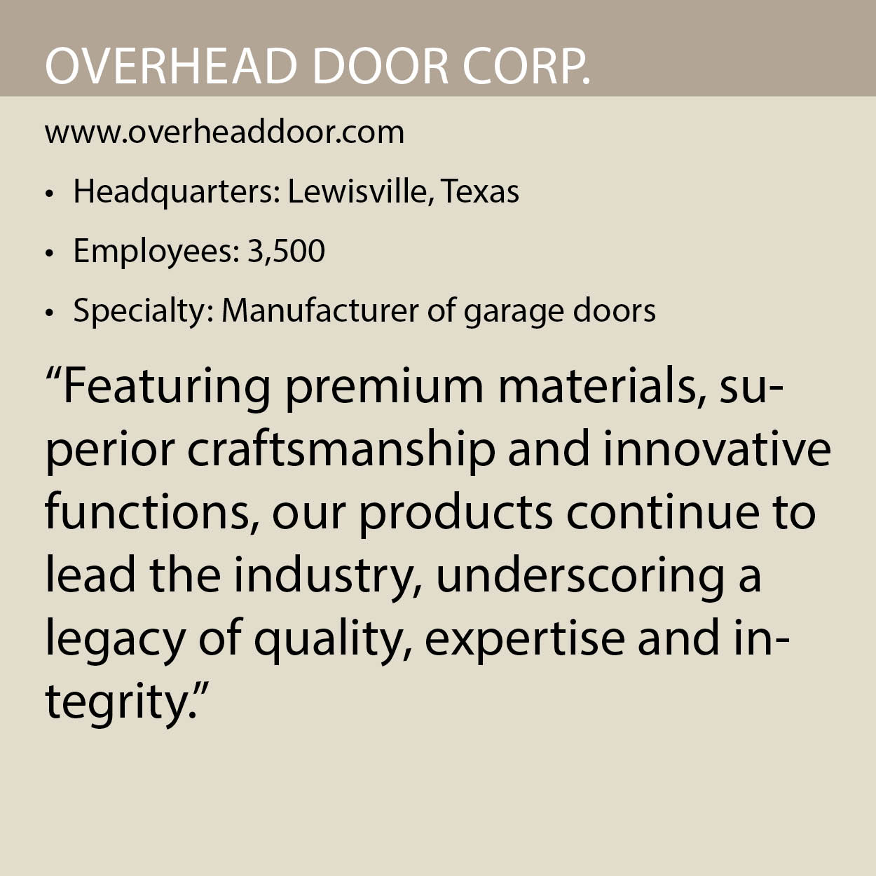 Overhead Door fact box